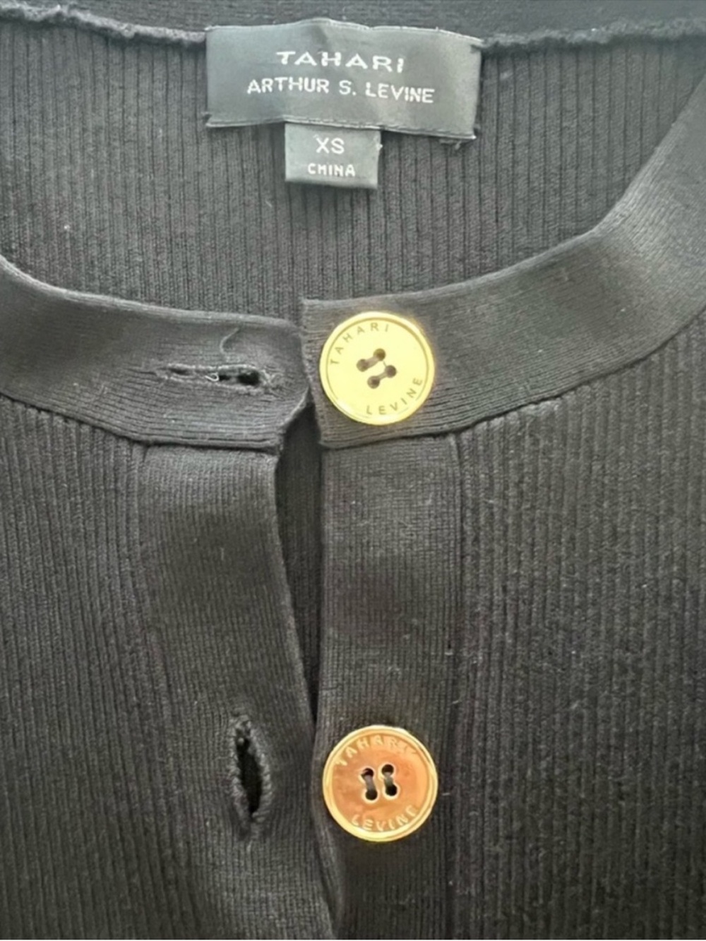 Tahari ASL Black Silk Blend Rib Knit Sweater Dress Gold Button Detail XS - Picture 3 of 9